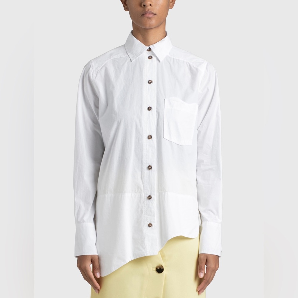 GANNI white asymmetrical organic cotton button down shirt - Picture 4 of 14